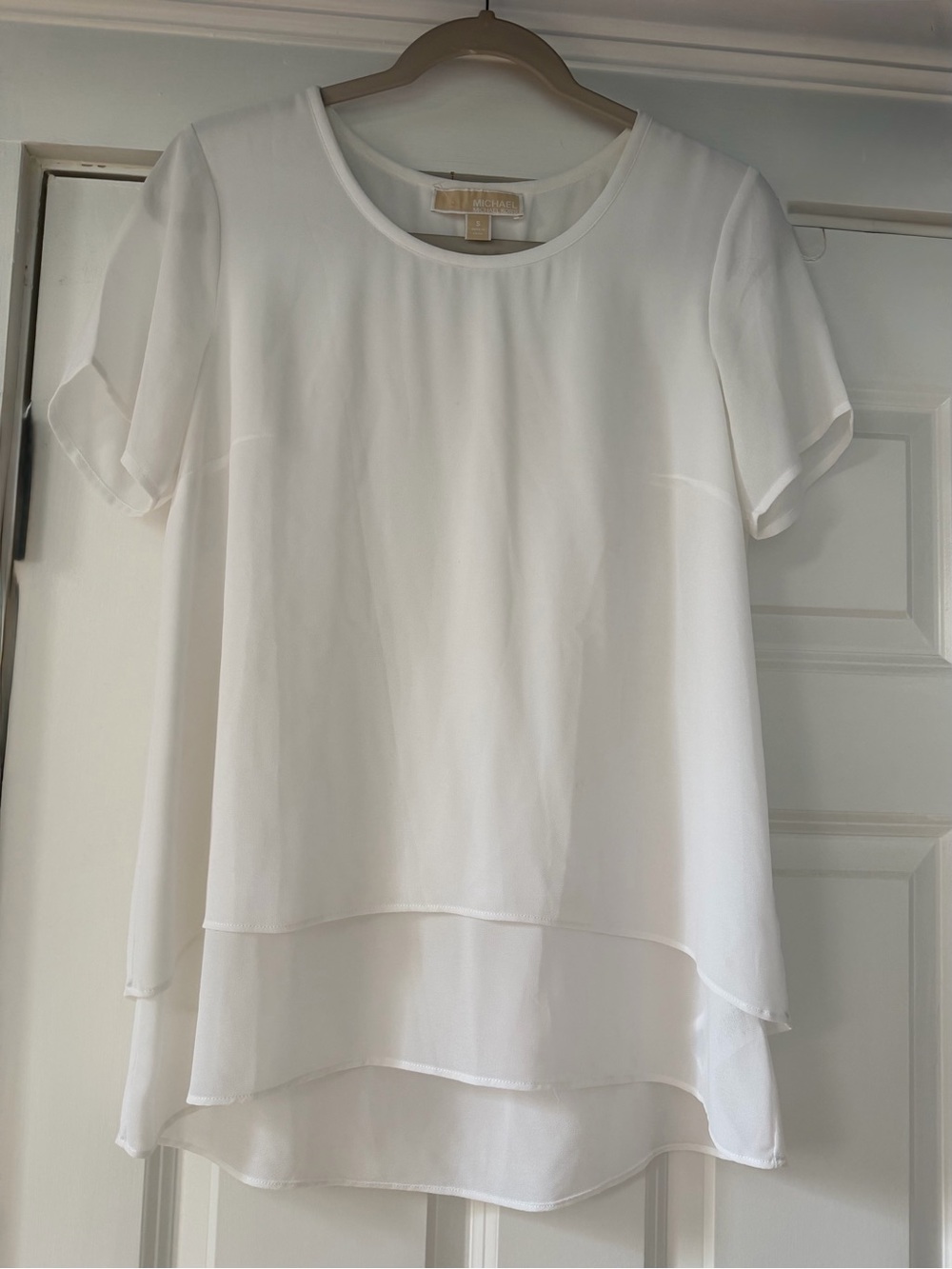 Michael Kors White Layered Short-Sleeve Chiffon Top